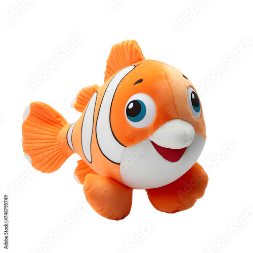 Cute Clownfish Stuffed Animal Toy with Cutout Design, Isolated on Transparent Background, PNG