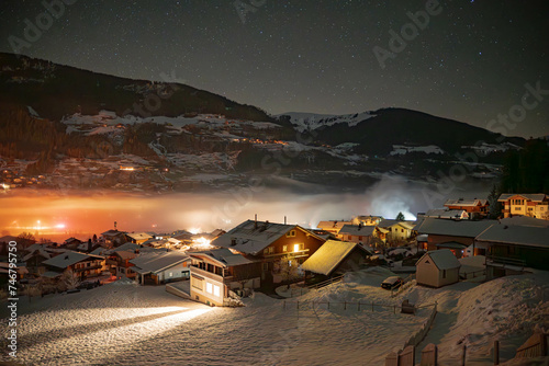 mountain hut at night