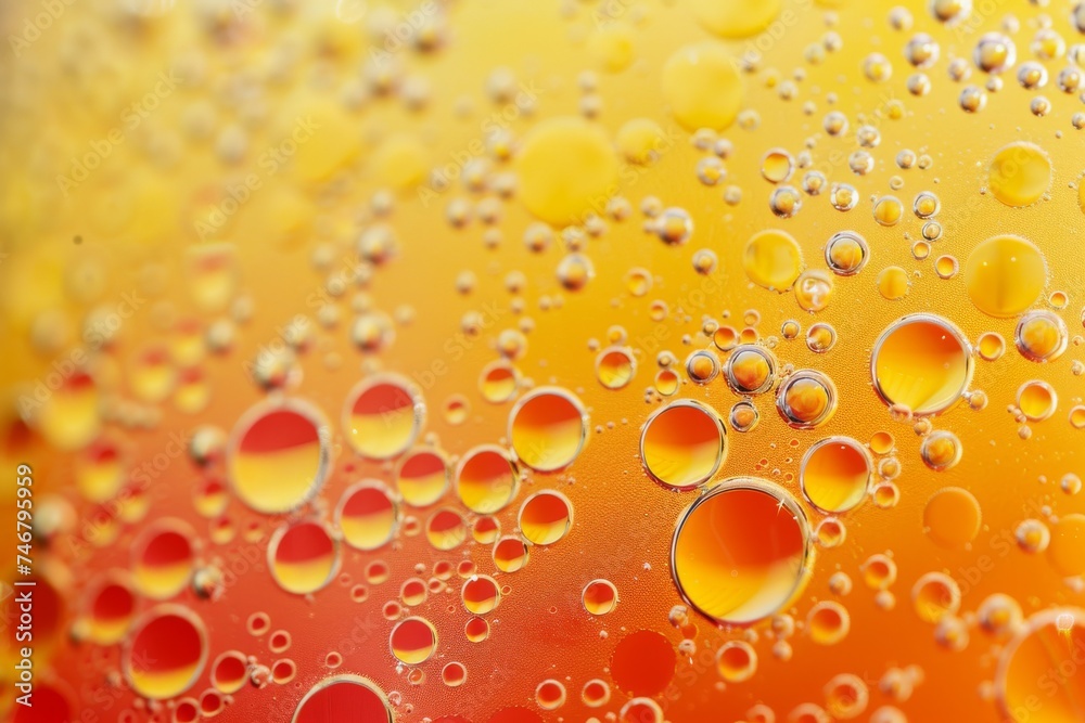 Close-up of bubbles with a gradient yellow to orange background.