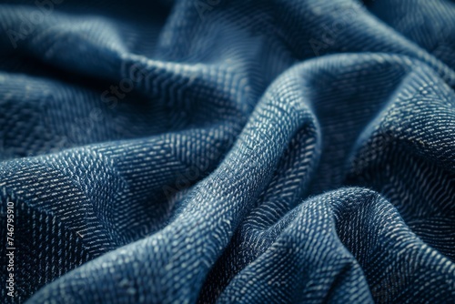 Close-up of a textured blue denim fabric with a rich color. photo