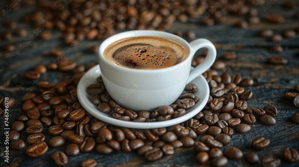 Warm Coffee and Abundant Beans on a Rustic Table Generative AI Warm Coffee and Abundant Beans on a Rustic Table Generative AI