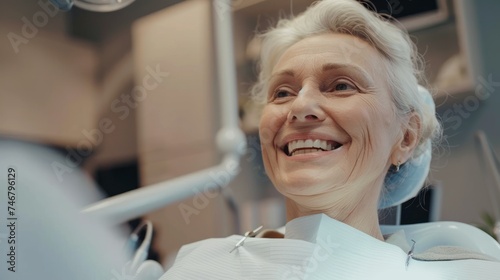 Elderly Woman Smiling During Routine Dental Examination Generative AI