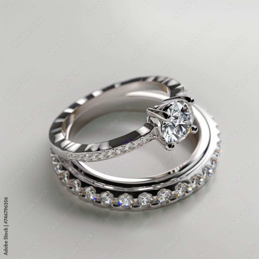 Dazzling Diamond Engagement Ring Set on White Generative AI Dazzling Diamond Engagement Ring Set on White Generative AI