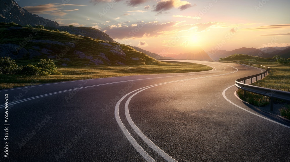 Enchanting Mountain Road at Sunset Generative AI Enchanting Mountain Road at Sunset Generative AI