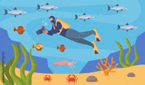 Underwater diver vector concept photo