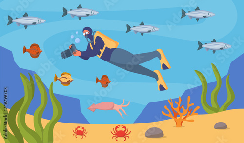 Underwater diver vector concept