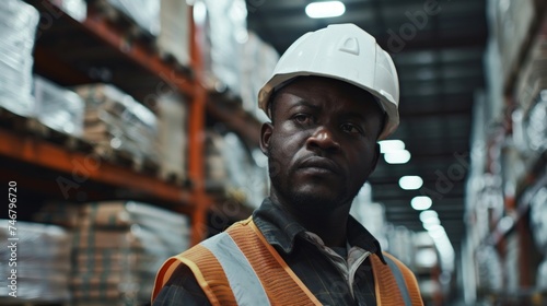 Portrait of an African American Worker in a Warehouse Generative AI