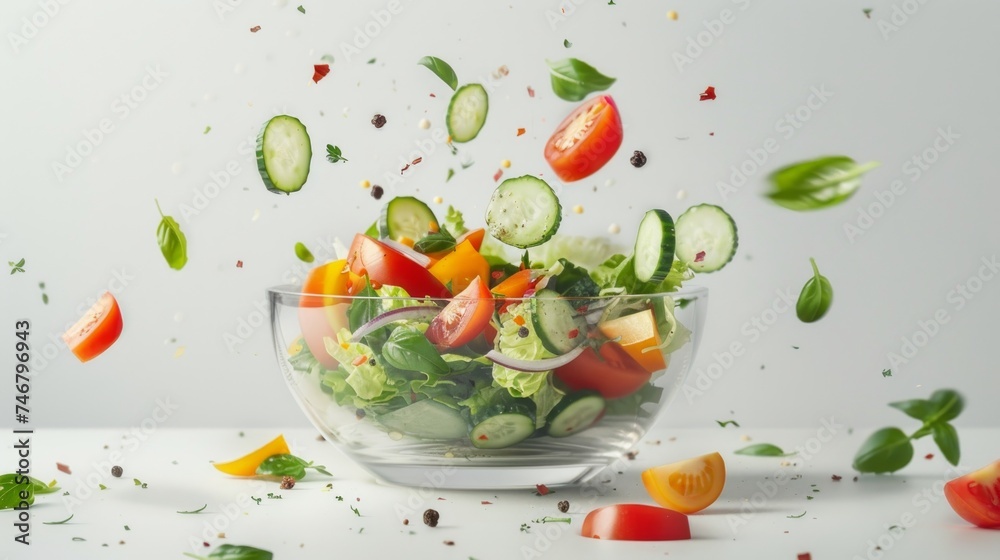 Fresh Vegetables Cascading into a Bowl with Salad Generative AI Fresh Vegetables Cascading into a Bowl with Salad Generative AI