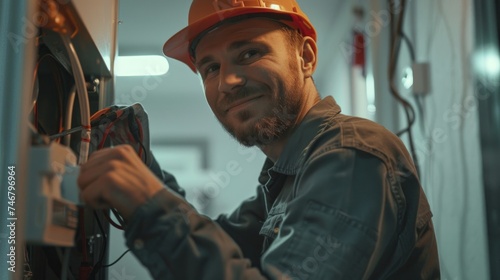 Expert Electrician Fixing Wiring with Smile Generative AI