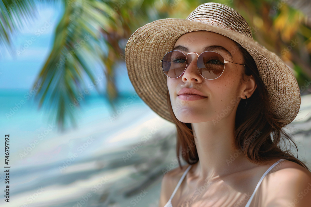 Sun Hat and Sunglasses Womans Beach Day Essentials - Tropical Paradise