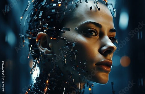 the head of an android, made of coded