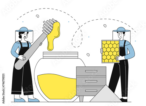 People with honey vector linear