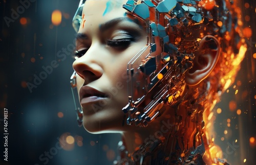 the head of an android, made of coded