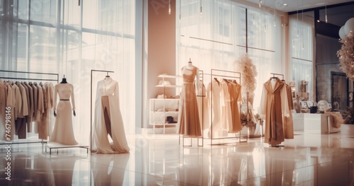 the interior of a fashion boutique is blurry