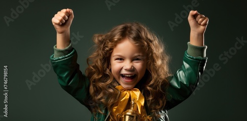 young girl with trophy in arms