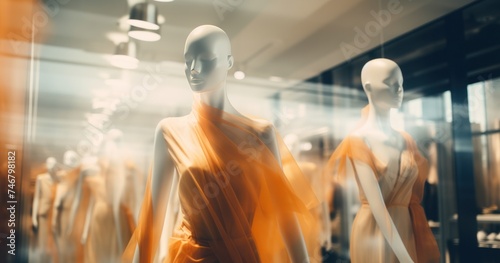 blurry motion in shopping store with mannequins