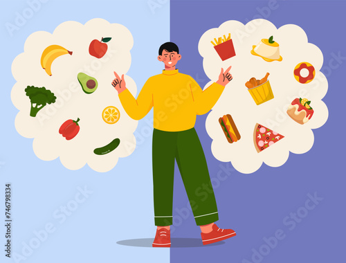 Healthy versus unhealthy eating vector concept