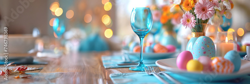 A festive Easter table setting with bright colors