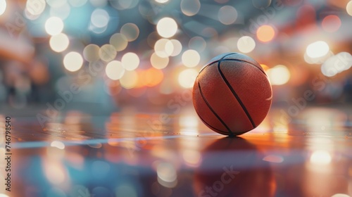 basketball ball on a basketball court with bokeh background in high resolution