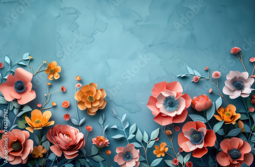 color flowers on a blue background