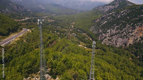 Antenna with 5G technology. Telecom tower with 5G and 4G network, telecommunication base station