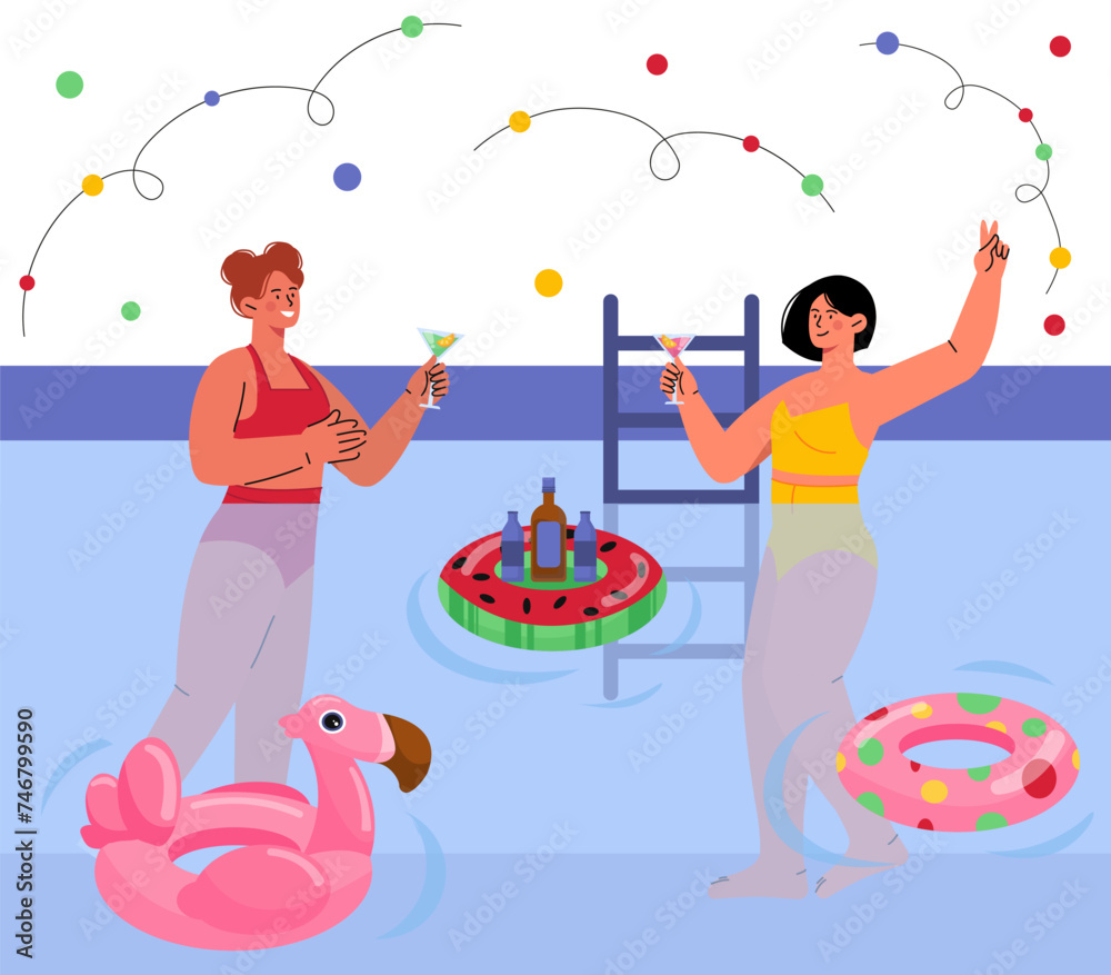 Fototapeta premium People rest in swimming pool vector