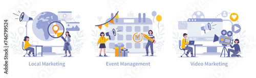 Strategic approaches in marketing concept. Vector illustration