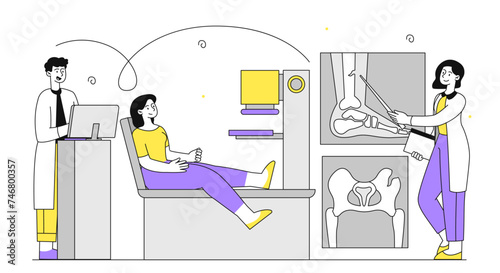 Woman at X ray vector linear