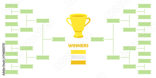 Blank Template Tournament Grid with Golden Cup. Prize-winning places - gold, silver, copper. Game tree. Winners branching map. Schedule of matches, players - semi-finals, finals. Vector illustration photo