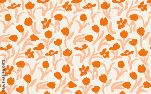 Red and Pink Flowers Seamless hippie pattern  