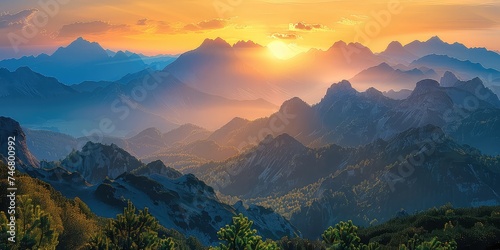 Mountain Marvels Odyssey - Peaks and Valleys Background - Majestic Essence - Golden Hour Light - Mountain Odyssey 