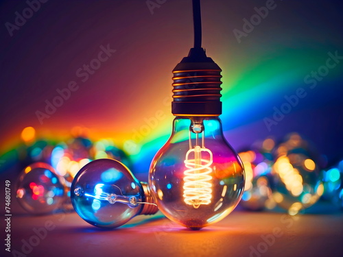 glowing bulb light neon color background abstract generative AI