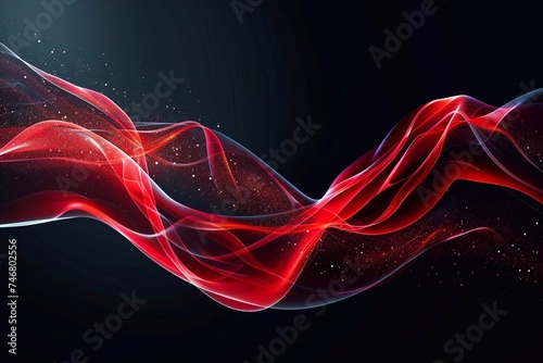 Abstract red smoke wave on dark background. Generative AI 