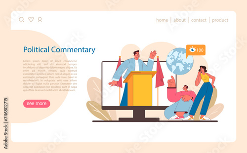 Civic Engagement Online concept. Digital representation of political commentary with citizens discussing global issues