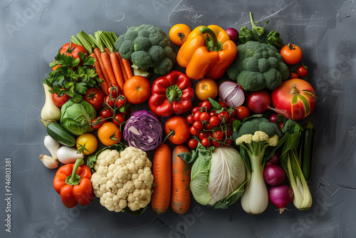 Assortment of a variety of vegetables on a dark background