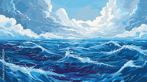 Ocean Sea surface. Vector illustration, cartoon seascape or waterscape photo
