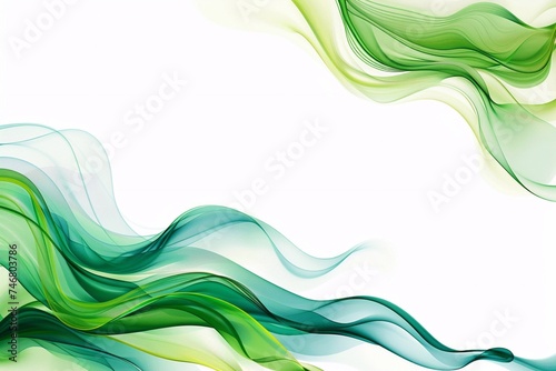 Abstract background with green and blue wavy lines. Generative AI 