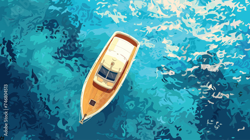 Ocean Sea surface, yacht, top view. Vector illustration, cartoon seascape or waterscape © baobabay
