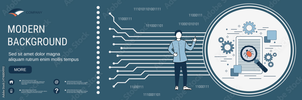 Obraz premium Digital technology banner vector design template. Bug fixing, error search concept