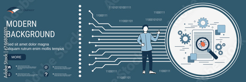 Digital technology banner vector design template. Bug fixing, error search concept