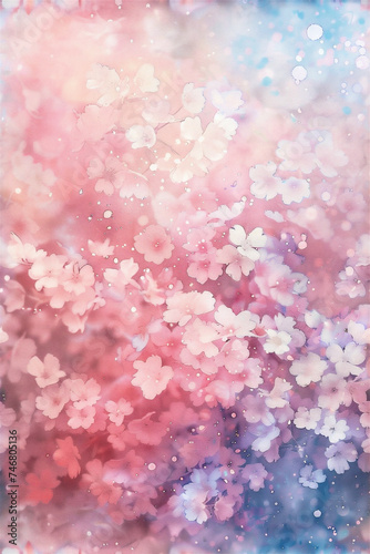 Translucent Sakura Flowers in Pastel Watercolor Painted Colors, Seamless Tile Pattern, Generative AI