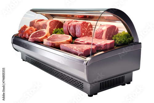 LED-Lit Refrigerated Meat Showcase Isolated on Transparent Background
