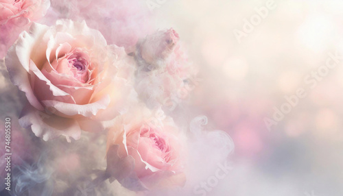 Różowe kwiaty, róża na pastelowym tle, puste miejsce, tapeta	 photo