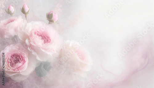 Różowe kwiaty, róża na pastelowym tle, puste miejsce, tapeta  © anettastar