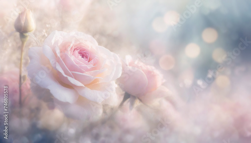 Różowe kwiaty, róża na pastelowym tle, puste miejsce, tapeta 