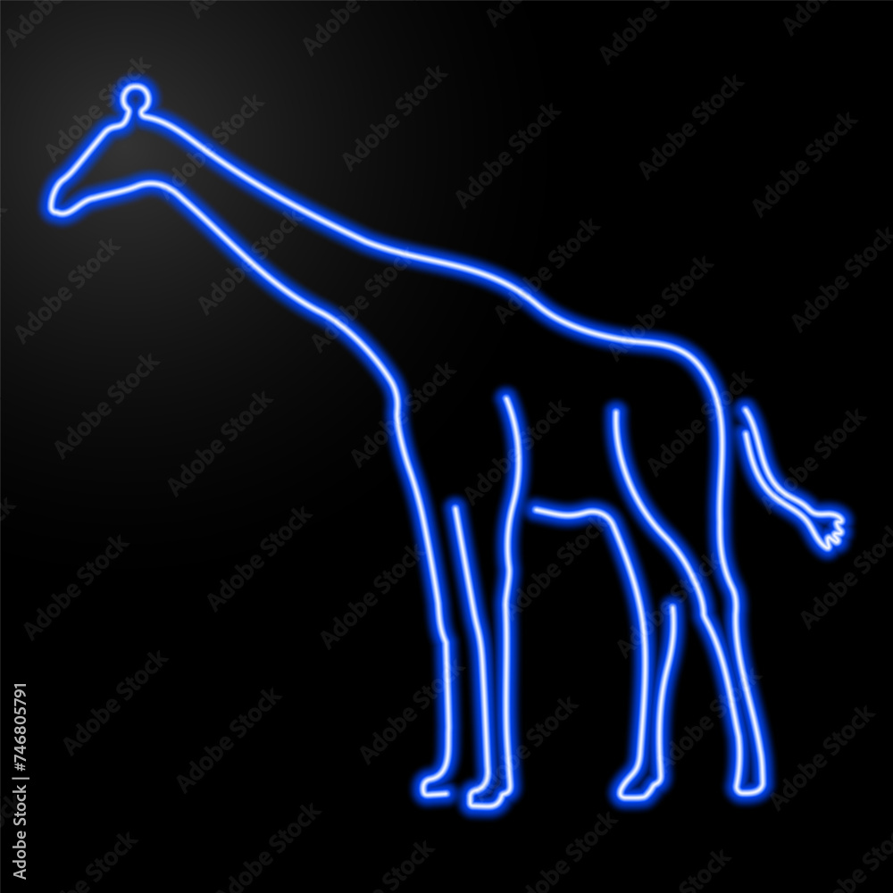 giraffe neon sign, modern glowing banner design, colorful modern design trend on black background. Vector illustration.