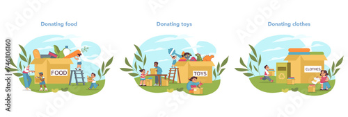Charity acts set. Vector illustration