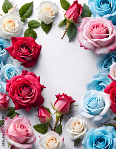 Beautiful frame border of natural colored rose flowers