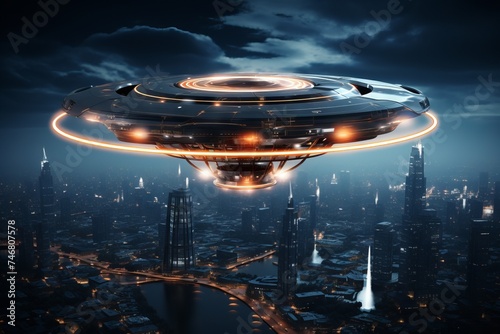 Flying Saucer Over Future City