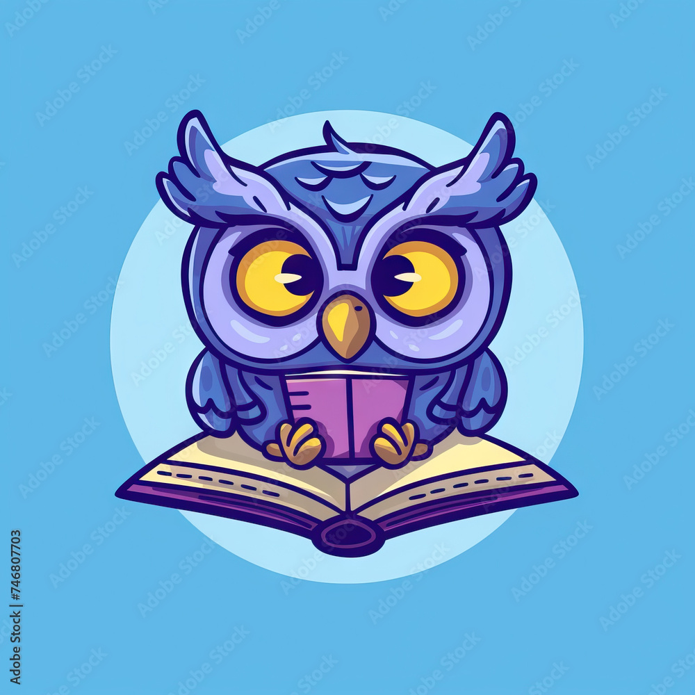 Tiny Owl Snuggled with a Book. Vector Icon Illustration. Animal Nature Icon Concept Isolated Premium Vector. 